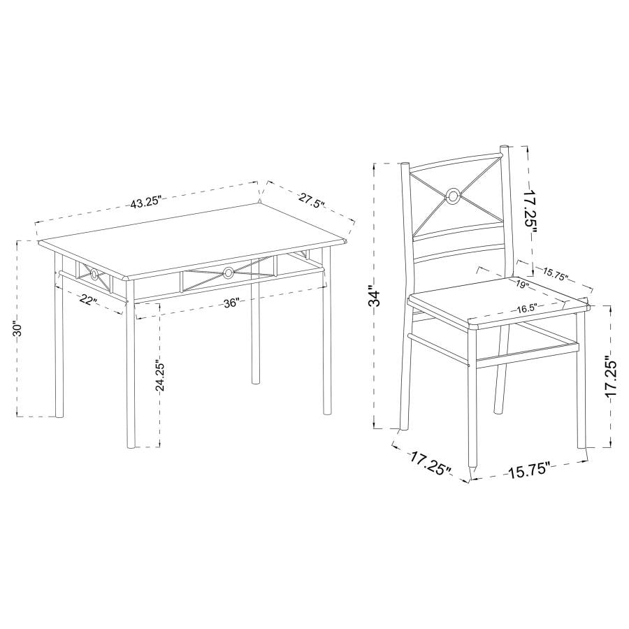 Anna 5-piece Rectangular Dining Table Set Silver