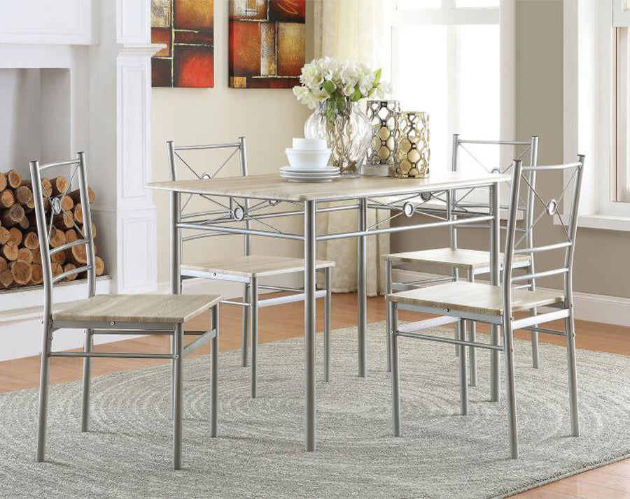 Anna 5-piece Rectangular Dining Table Set Silver