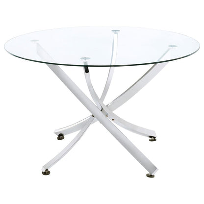 Beckham 5-piece Round Glass Top Dining Set Chrome and White