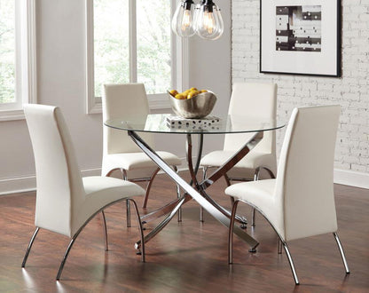 Beckham 5-piece Round Glass Top Dining Set Chrome and White