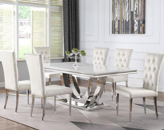 Coaster 7-piece Rectangular Dining Table Set White and Chrome