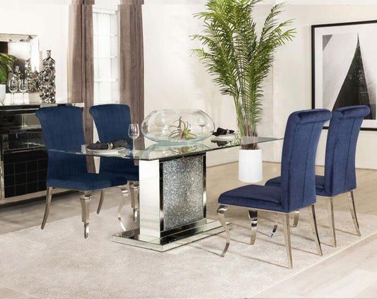 Coaster 5-piece Rectangular Mirrored Dining Set Ink Blue