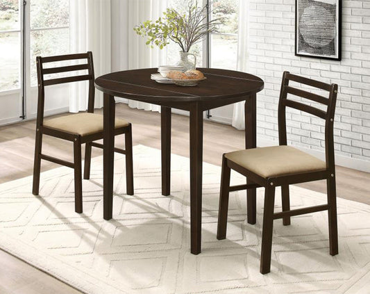 Bucknell 3-piece Round Drop Leaf Dining Table Set Cappuccino