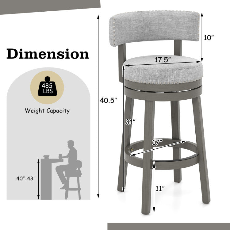 31-Inch Swivel Bar Stool with Upholstered Back Support Set of 2