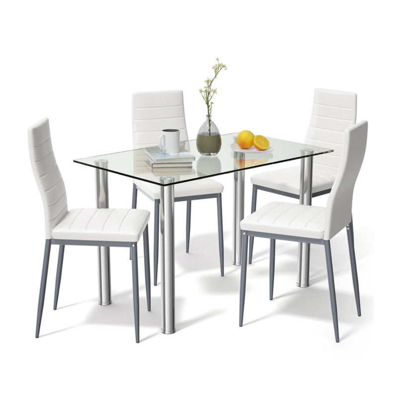 Modern Dining Set: 5-Piece Ensemble with 4 PVC Leather Chairs