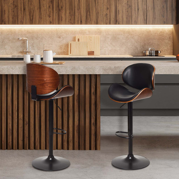 Adjustable Swivel PU Leather Bar Stools with Curved Footrest