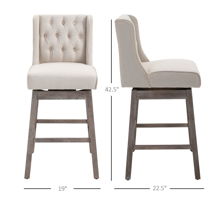 Comfort and Style: Set of 2 Bar Height Bar Stools with 180 Degree Swivel
