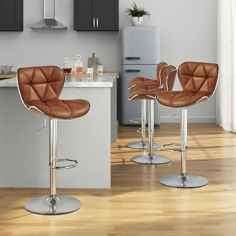 Set of 4 Adjustable Bar Stools with Shell Backs