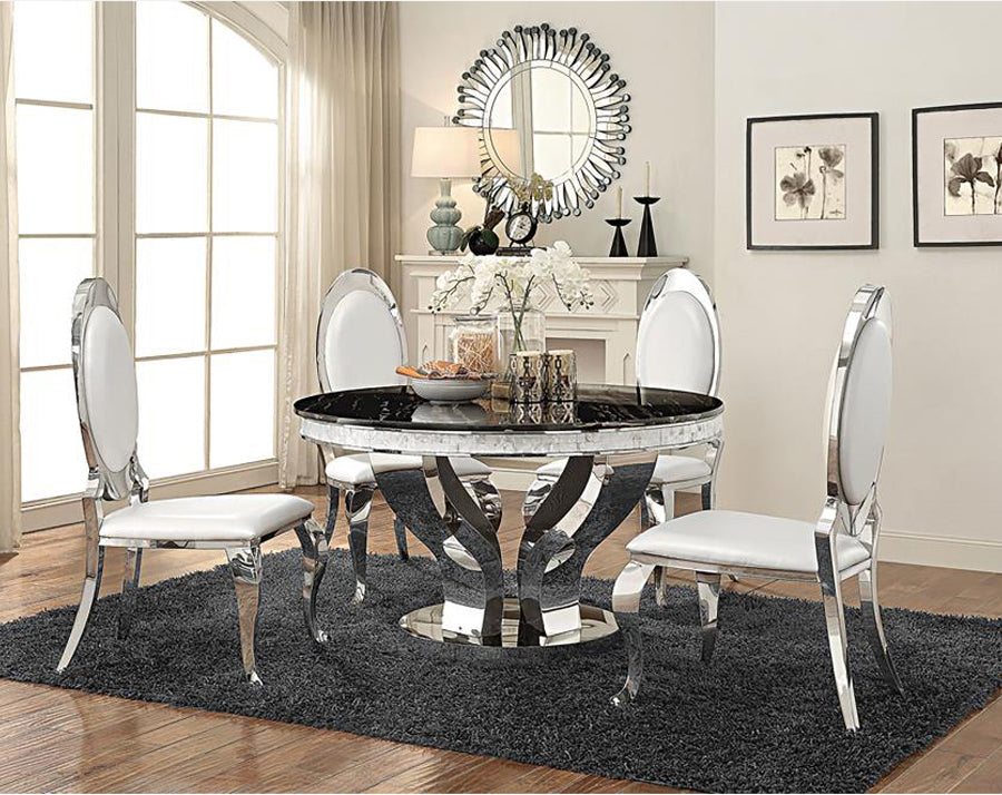 Coaster Anchorage 5 piece Round Dining Table Set For 4 Chrome 107891-S5