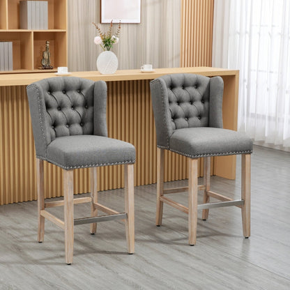 Counter Height Bar Stools Set of 2 with Tufted Back and Nailhead-Trim