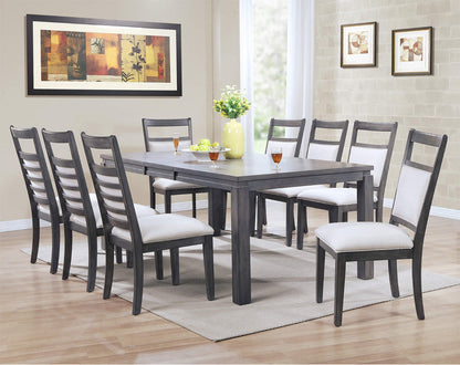 ST 9-Piece Extendable Grey Table Dining Set / White Cushion