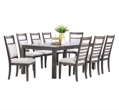 ST 9-Piece Extendable Grey Table Dining Set / White Cushion