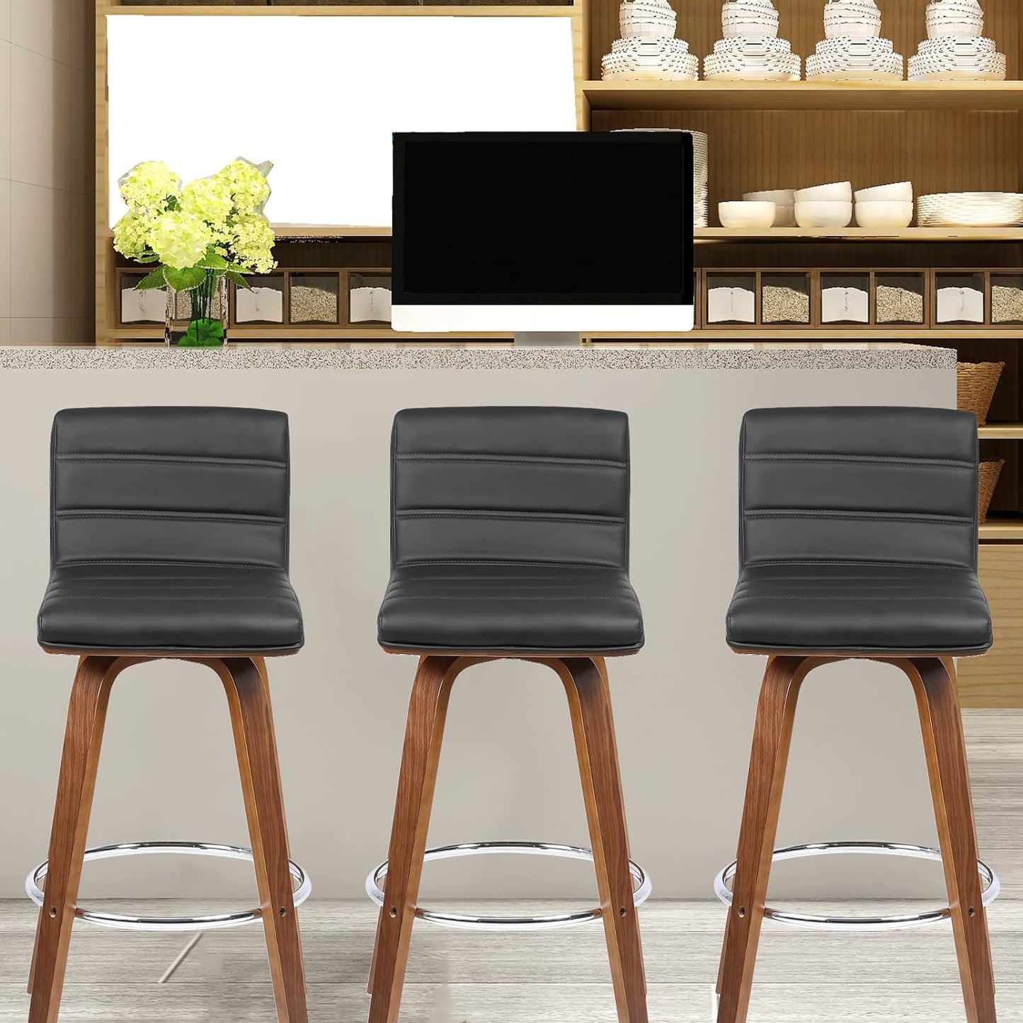 26 Inch Swivel Bar Stool with Back Set of 4