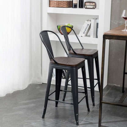 Sleek and Sturdy: Set of 4 Metal Bar Stools with Backs, 24 Inch Height