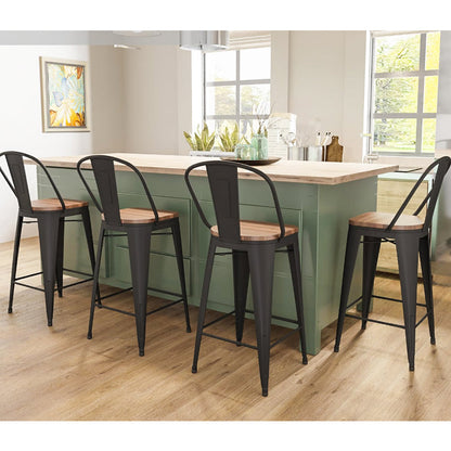 Sleek and Sturdy: Set of 4 Metal Bar Stools with Backs, 24 Inch Height