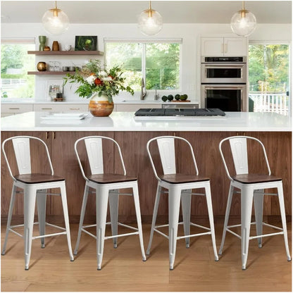 Sleek and Sturdy: Set of 4 Metal Bar Stools with Backs, 24 Inch Height