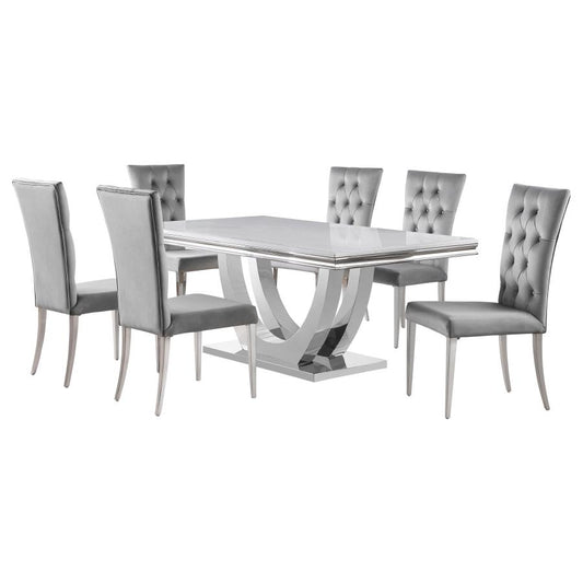 Kerwin 7-piece Rectangular Dining Table Set for 6 Grey and Chrome