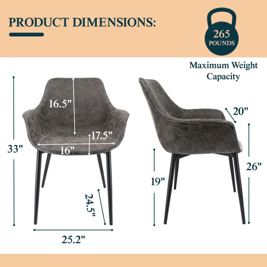 LeisureMod-Markley Modern Leather Dining Arm Chair With Metal Legs Set of 2