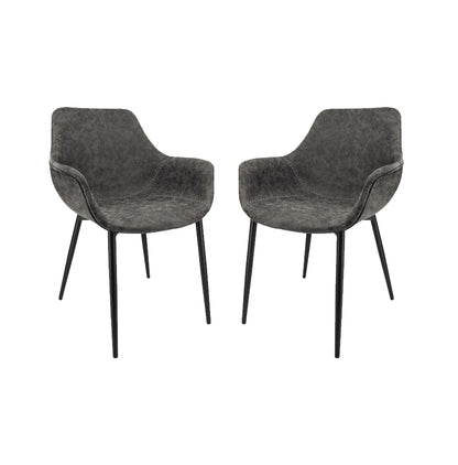 LeisureMod-Markley Modern Leather Dining Arm Chair With Metal Legs Set of 2