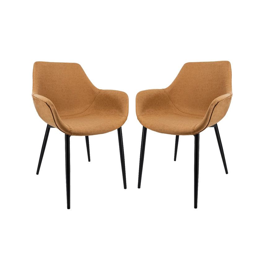 LeisureMod-Markley Modern Leather Dining Arm Chair With Metal Legs Set of 2