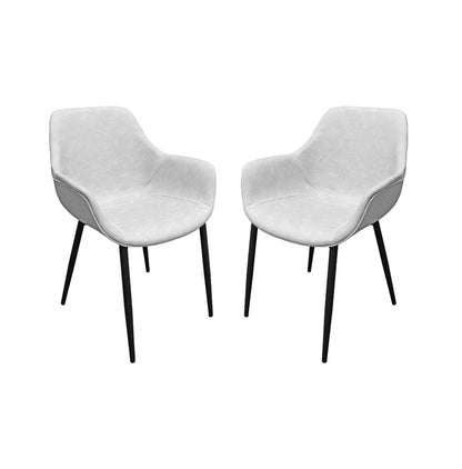 LeisureMod-Markley Modern Leather Dining Arm Chair With Metal Legs Set of 2